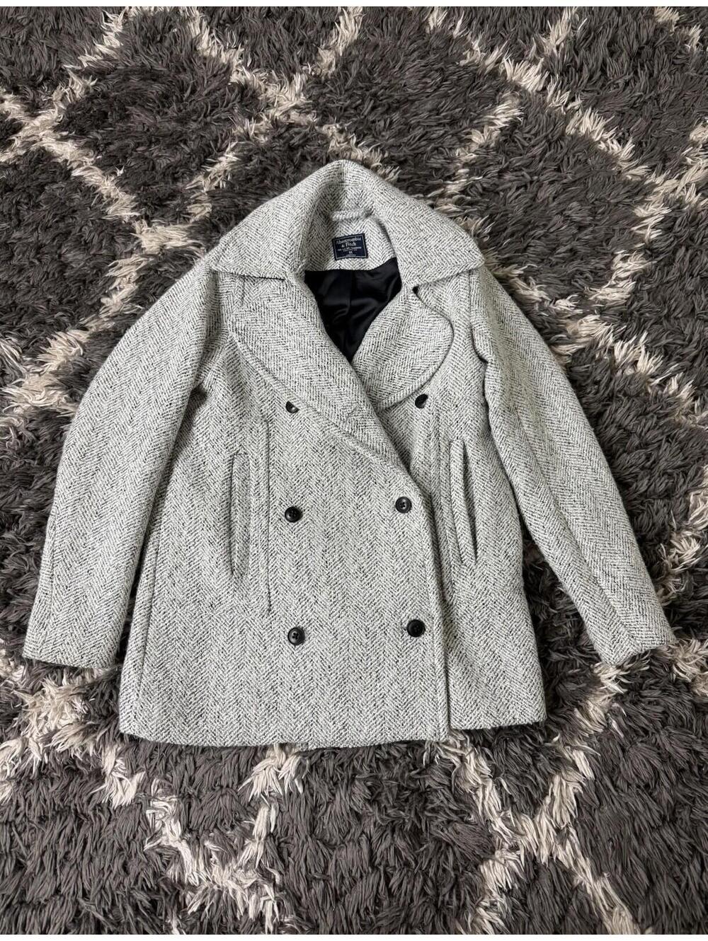Abercrombie Fitch Gray Chevron Tweed Pea Coat Jacket Womens Size XS